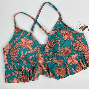 Time and Tru | Printed Floral Peplum Plus Bikini Top 2X